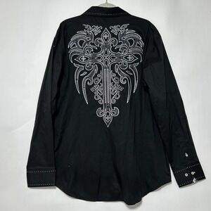 New Victorious Cross Embroidered Shirt Mens 2XL Black Gothic Western Y2K Rocker
